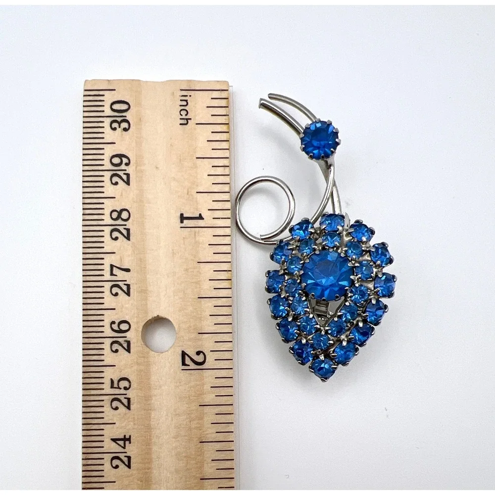 2pc Vintage Silver Tone Rhinestone Brooch Lot‎ Blue Cobalt Clear Filigree Pins